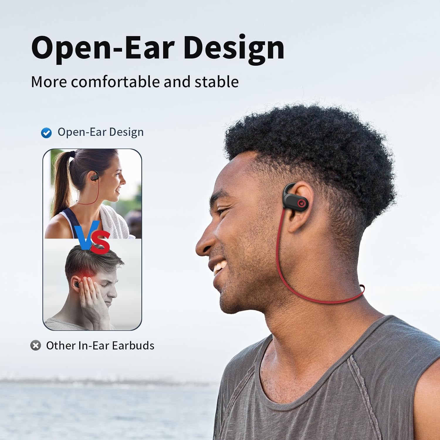 PSIER Open Ear Headphones, Bluetooth 5.3 Wireless Headphones with Deep Bass Stereo Sound, IPX5 Waterproof Wireless Earbuds 16H Playtime Bluetooth Headphones with Earhooks for Sport