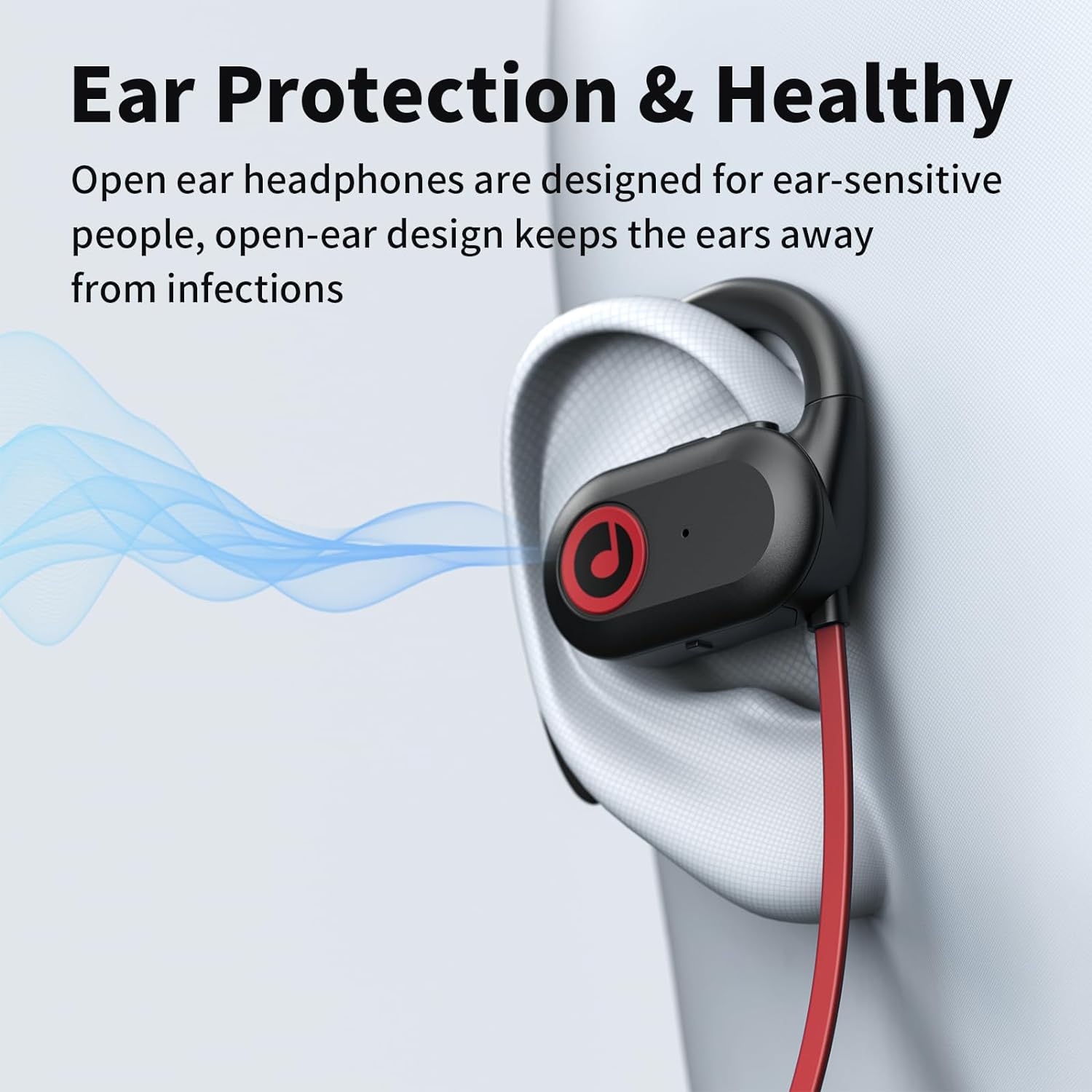 PSIER Open Ear Headphones, Bluetooth 5.3 Wireless Headphones with Deep Bass Stereo Sound, IPX5 Waterproof Wireless Earbuds 16H Playtime Bluetooth Headphones with Earhooks for Sport