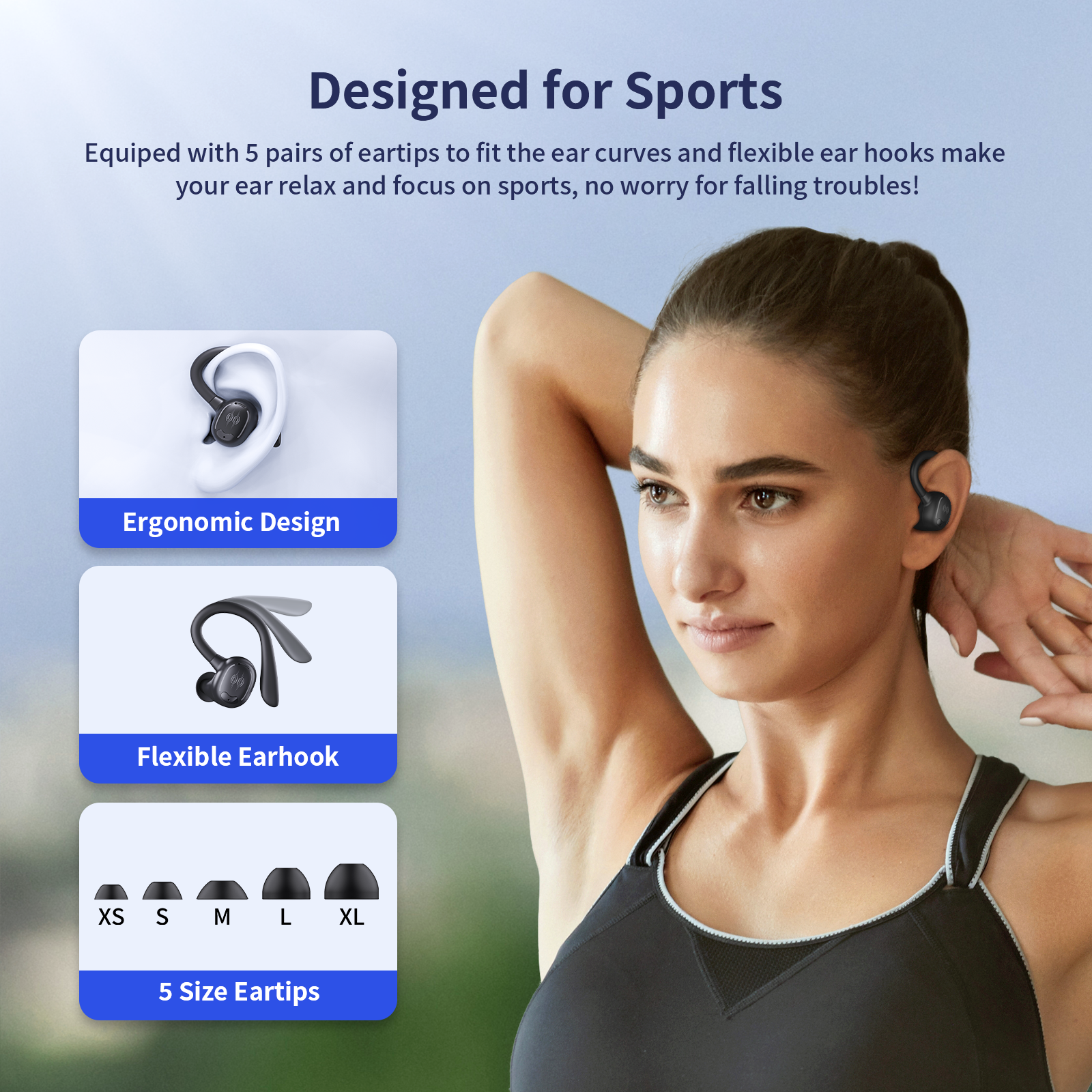 PSIER Wireless Earbuds Bluetooth Headphones 50 Hours Playtime Bluetooth 5.3 Digital LED Display Over-Ear Earphones with Earhook Sports Headphones IPX7 Waterproof
