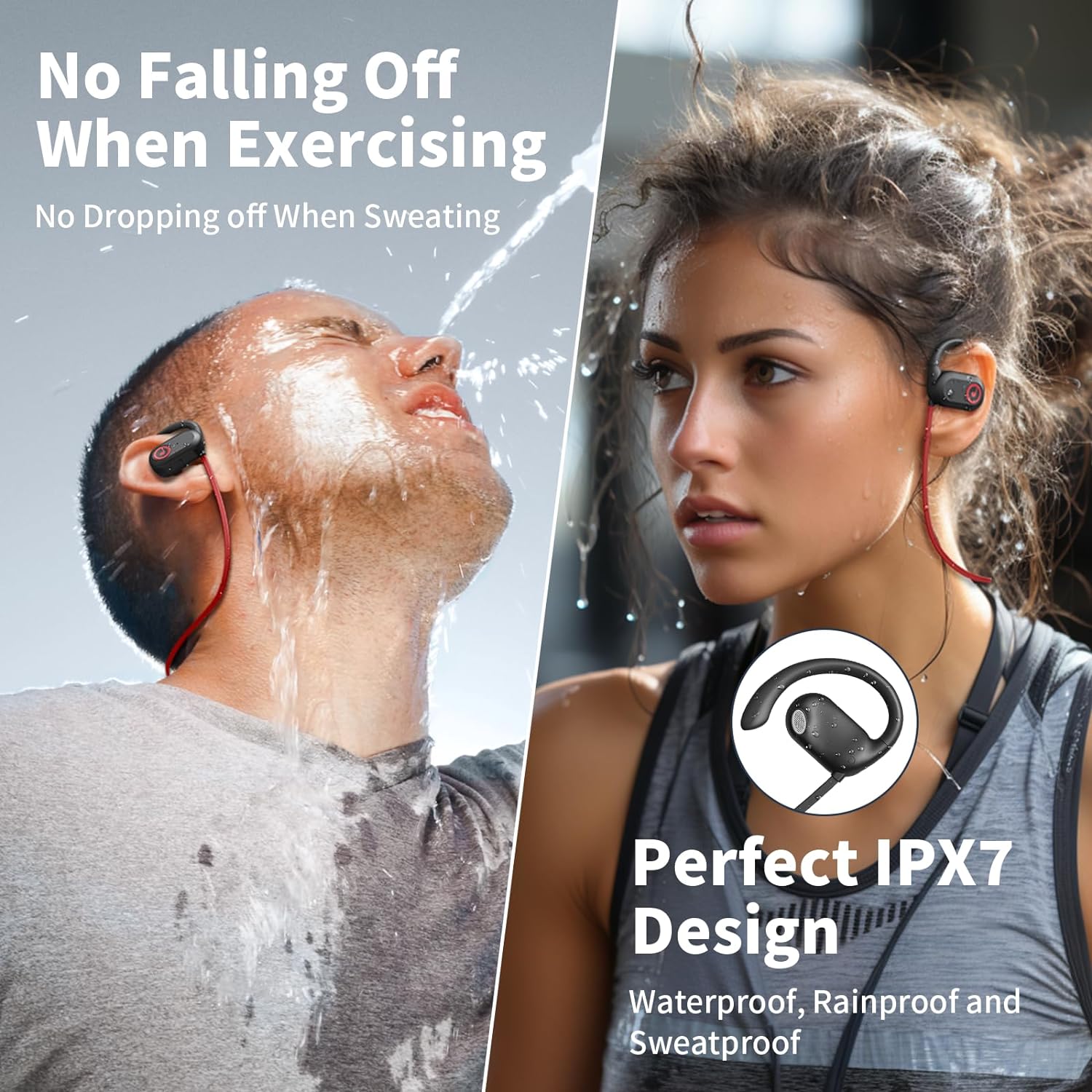 PSIER Open Ear Headphones, Bluetooth 5.3 Wireless Headphones with Deep Bass Stereo Sound, IPX5 Waterproof Wireless Earbuds 16H Playtime Bluetooth Headphones with Earhooks for Sport